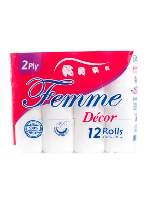 Femme 2 Ply Bathroom Tissue 12 Rolls (Pack of 2)