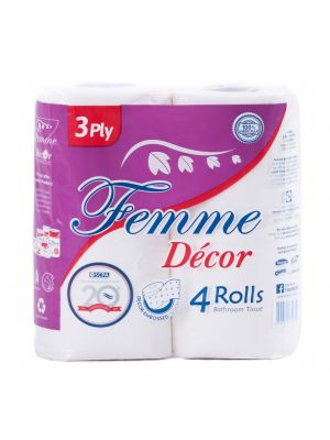 Femme Décor 3 Ply Bathroom Tissue 4 Rolls (Pack of 2)