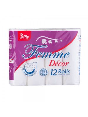 Femme Décor 3 Ply Bathroom Tissue (12 Rolls)