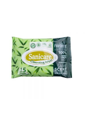 Sanicare Bamboo Cleansing Wipes - 15 Sheets (1 Pack)