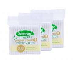 Sanicare Paper Stem Cotton Buds 108 Tips (Pack of 3)