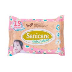 Sanicare Baby Wipes Plant Fibre 15 Sheets - Assorted Colors (1 Pack) 